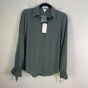 NEW Express Portofino Shirt Womens Small Slim Fit Ruffle Cuffs Blouse Green